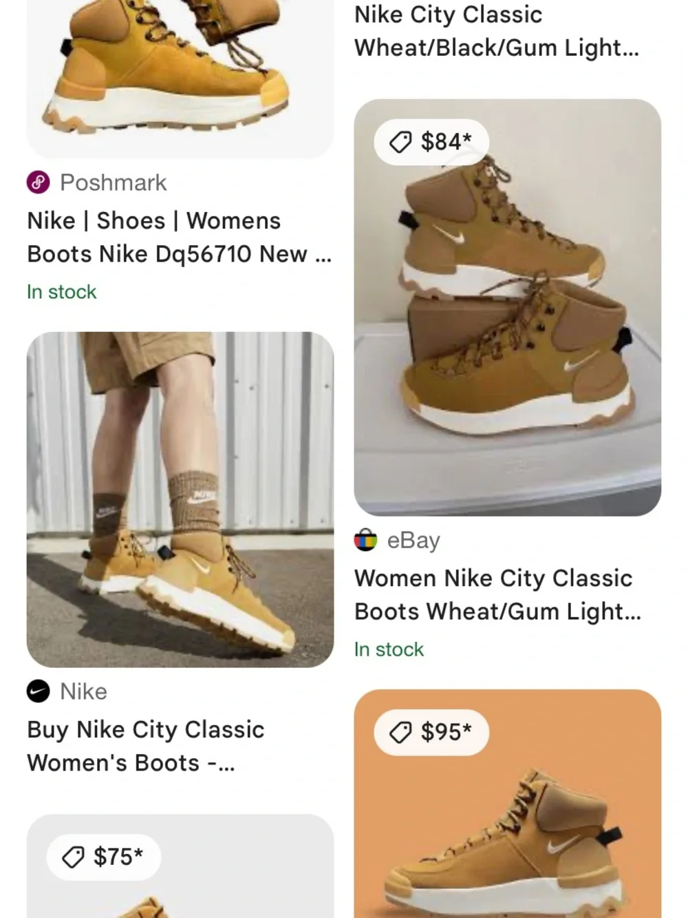 Nike Wheat/White High-Top Hiking Sneaker Boot